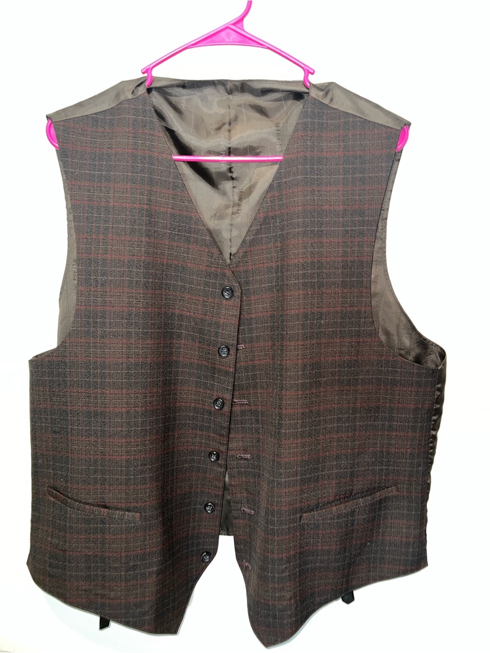 Men’s Jean Pierre Brown and Burgundy Plaid Vest